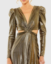 Gold Princess Sleeve Cut Out Metallic Gown